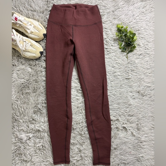 Alo Yoga Micro Waffle Knit Lowkey Leggings in Cherry Cola size xxs - Picture 5 of 10